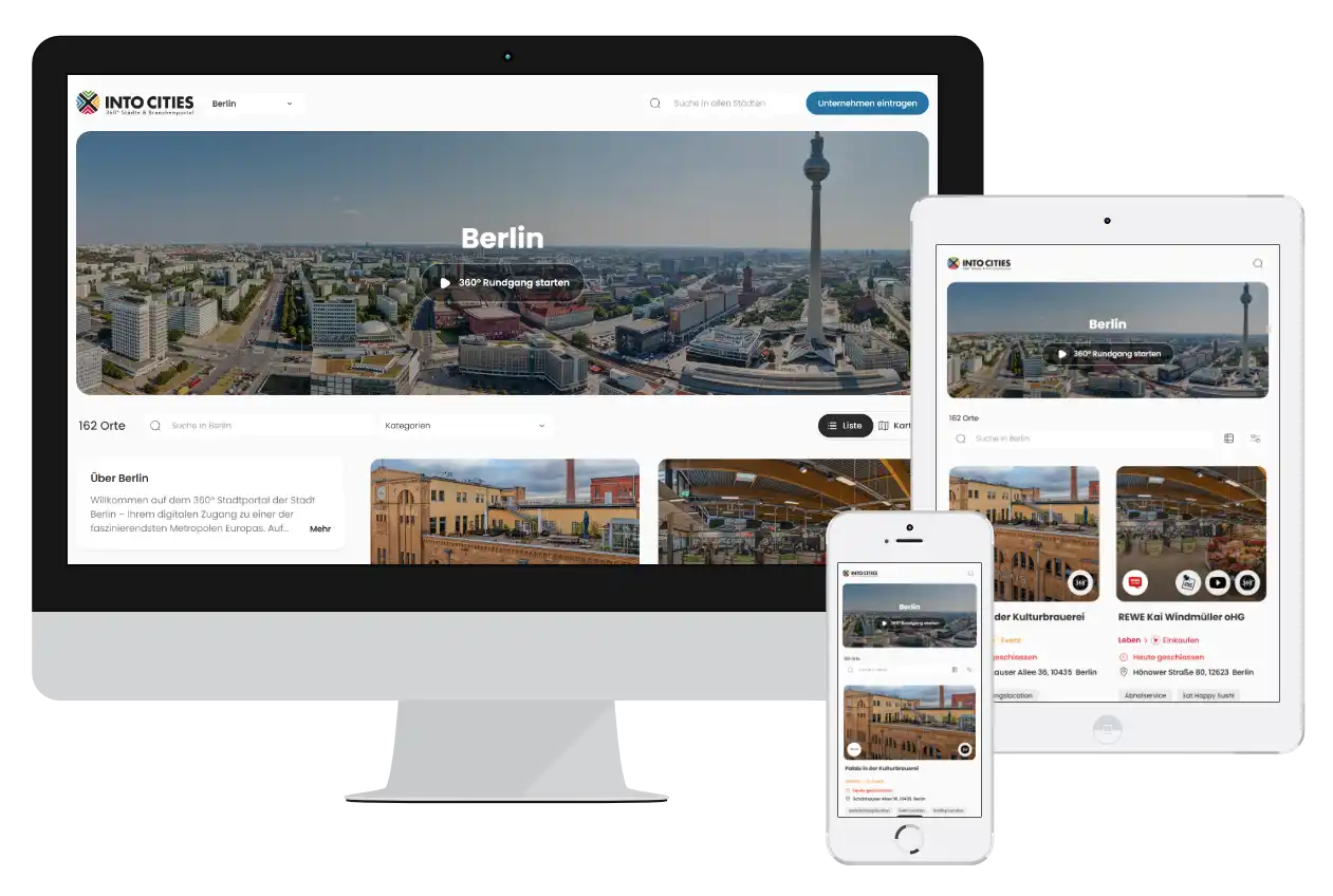 Mockup des Stadtportals IntoCities.com